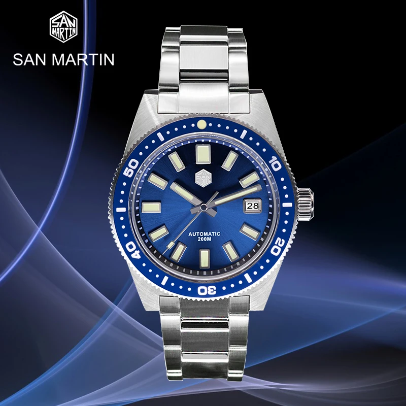 

San Martin Luxury 41mm 62mas V4 Diver Automatic Mens Watch NH35 Mechanical Watches Sapphire Glass Date 200m Waterproof Luminous
