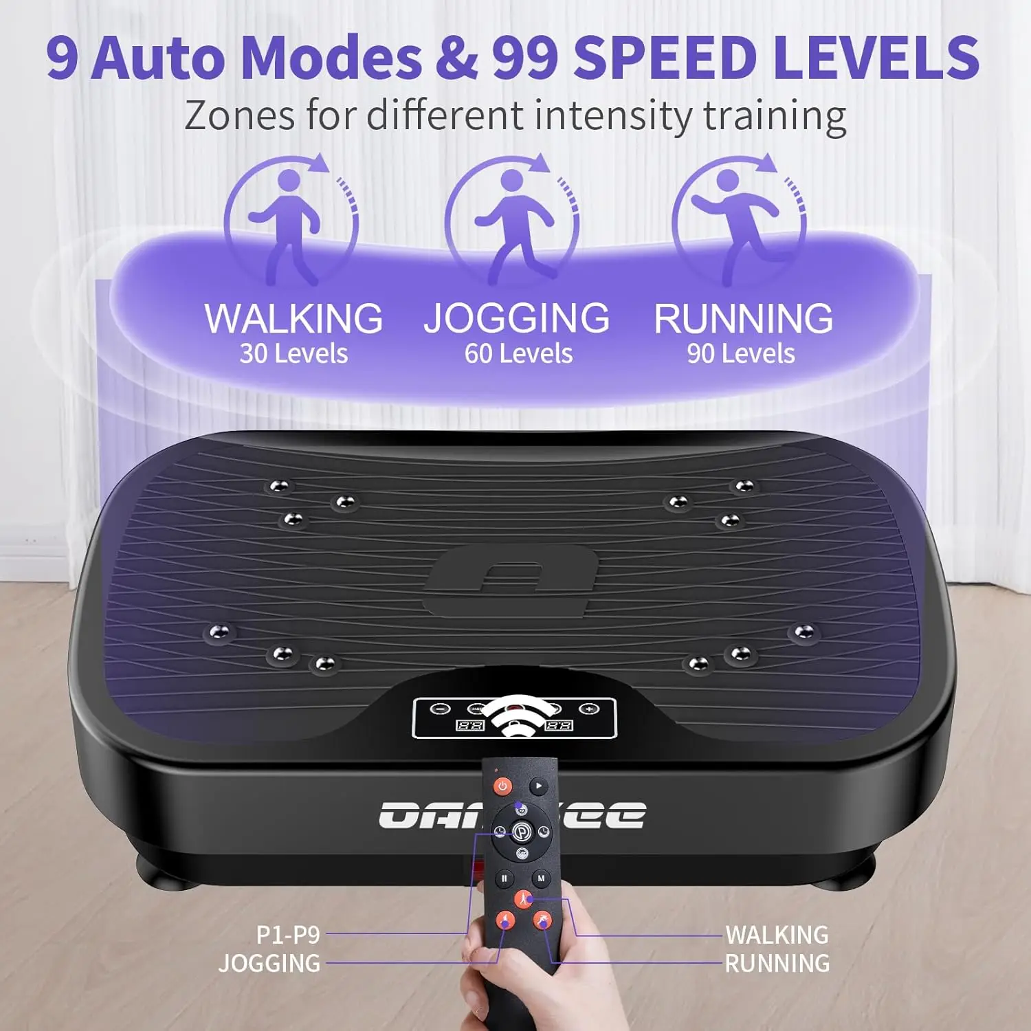 Plate Exercise Machine, Vibration Plate for Lymphatic Drainage, 9 Modes Whole Body Workout Vibrating Fitness Platform