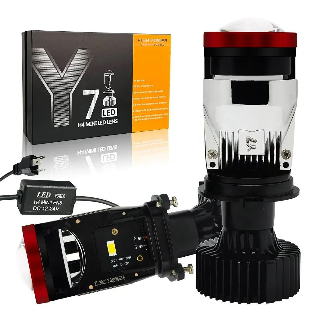 Y7D Canbus H4 LED Projector Mini Lens Auto H4 LED Headlight Bulbs Kit Conversion High Low Beam 120W Turbo Fan Car Light Lamp