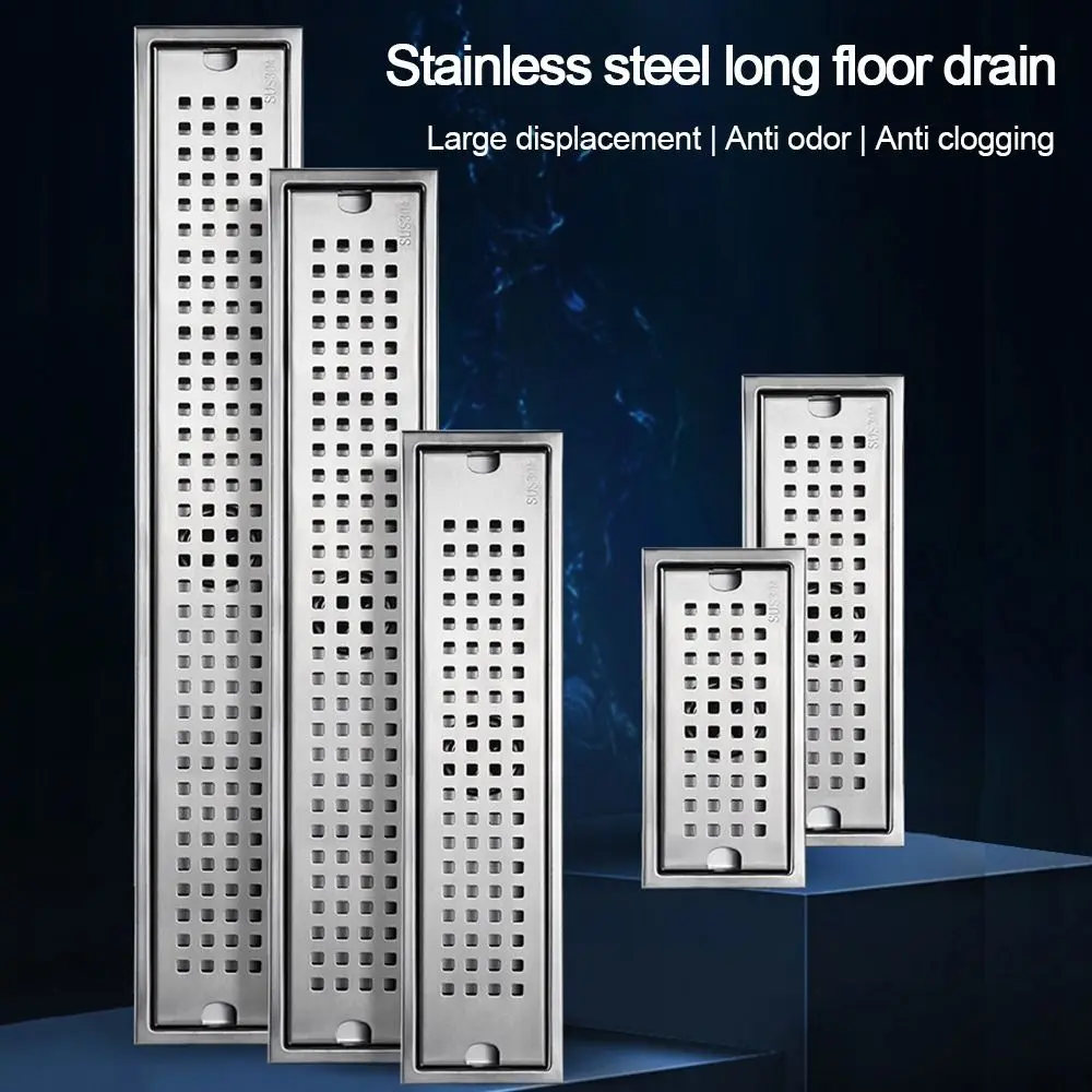 พร้อมฝาครอบกรองห้องอาบน้ําฝักบัวท่อระบายน้ําชั้นรูปสี่เหลี่ยมผืนผ้าสแตนเลสห้องน้ําอ่างล้างจานกรองที่ถอดออกได้ Anti-กลิ่น 1