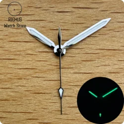 Silver Sword Watch Hands with Green Luminous Diamond Accents - High Quality Repair Set (Silver 1)