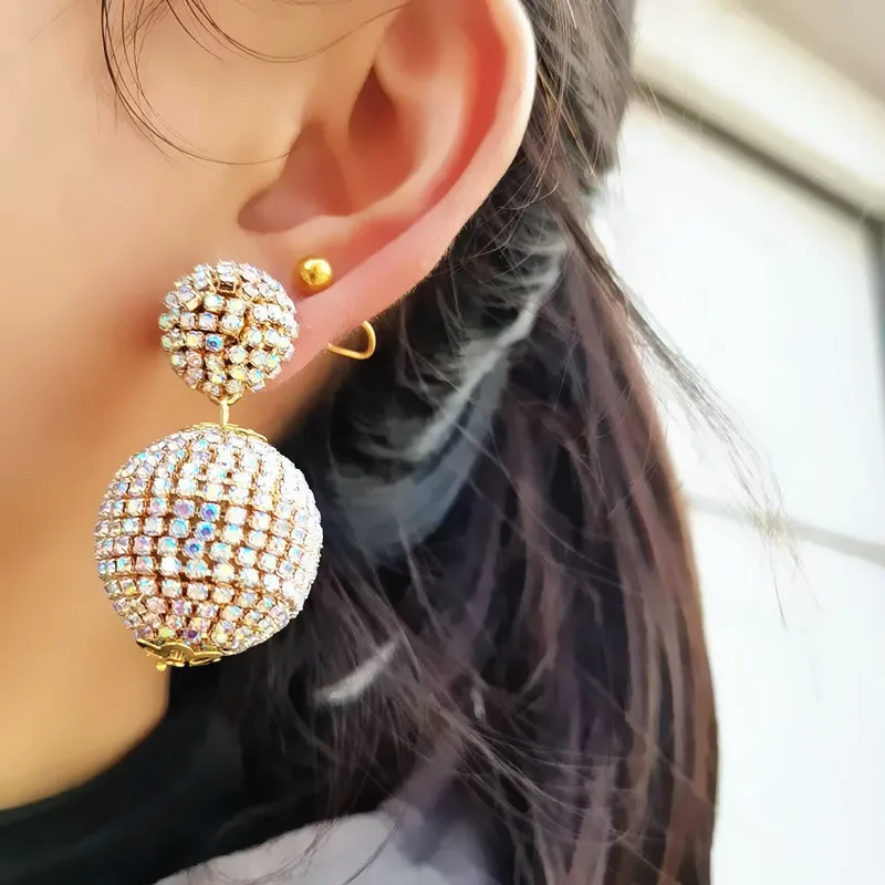 AENSOA New Crystal Ball Drop Earrings Women's Luxury
