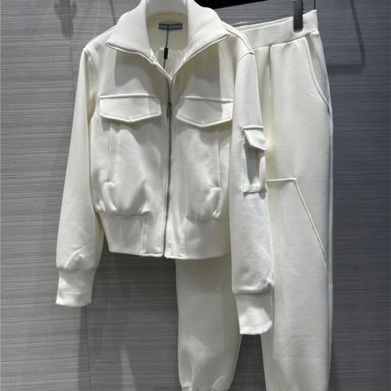 

2023 Women's Clothing Zippered elastic waist straight leg trousers suit Autumn Winter New 1205