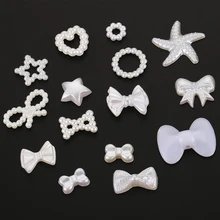

100pcs Flat Beads Heart Star Bow Knot Imitation Pearls Flatback Beads for Nail Art Scrapbooking Decoration DIY Jewelry Making