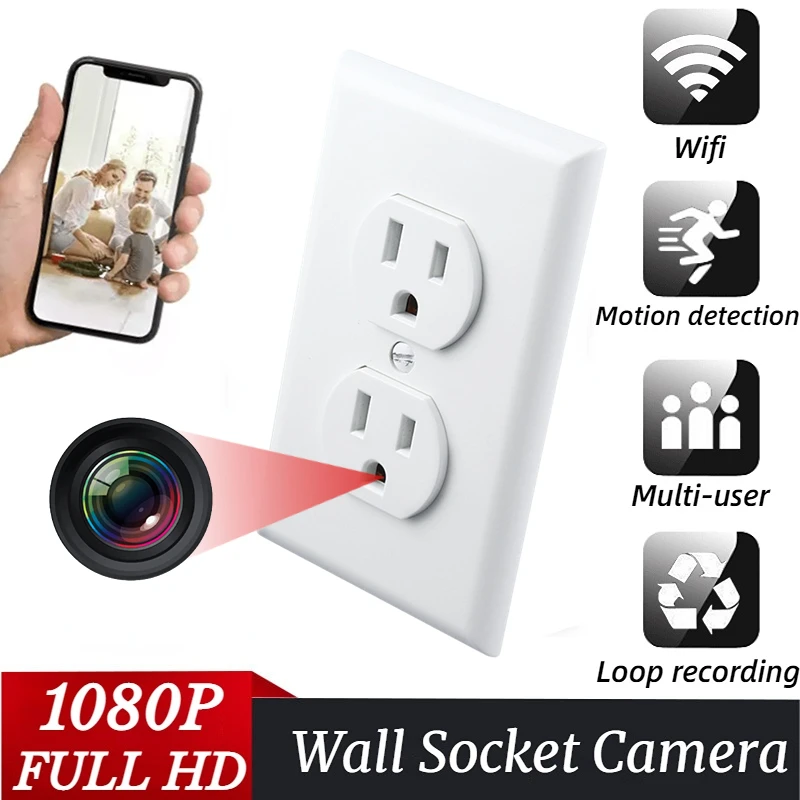 1080P HD WIFI Mini Camera Wall Socket Camera Motion Detection Home