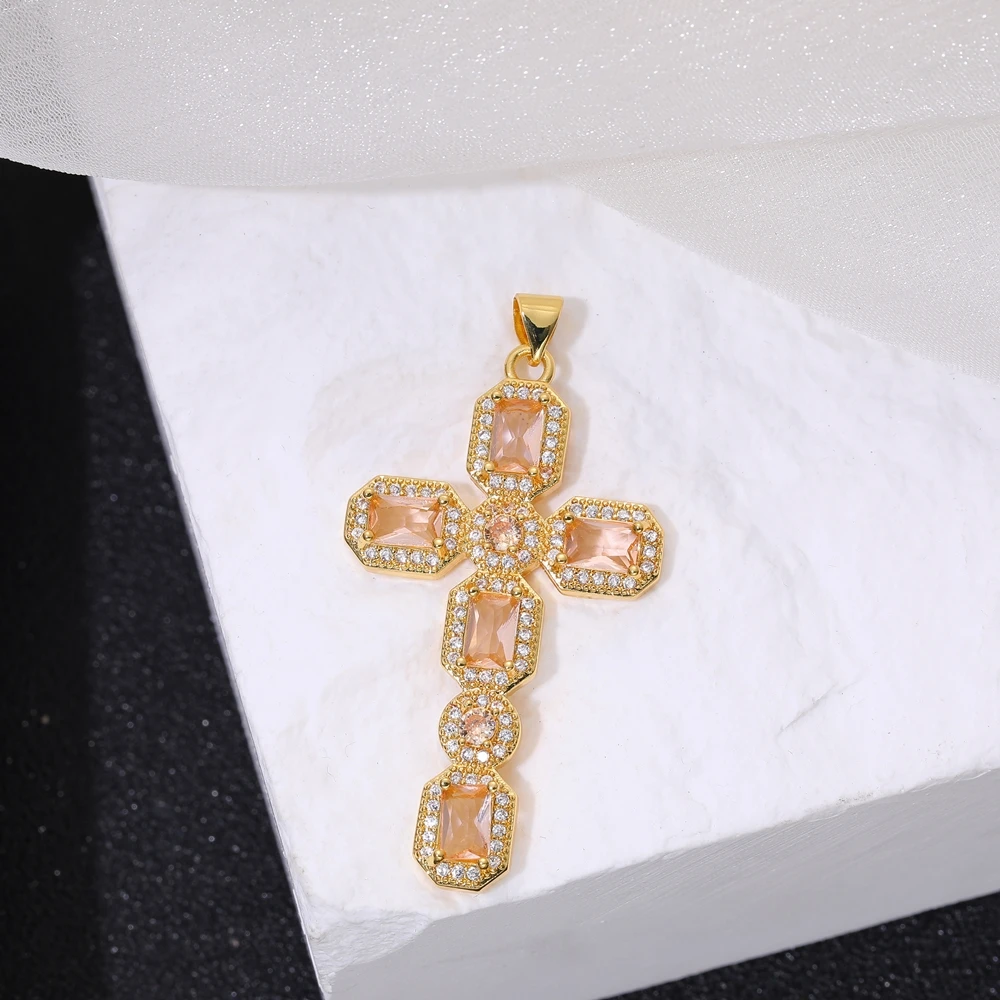 Juya handgemachte Dekoration religiöser Anhänger Schmuckherstellung Zubehör 18K echt vergoldet Zirkonia christlicher Kreuz Charms – Detail 8