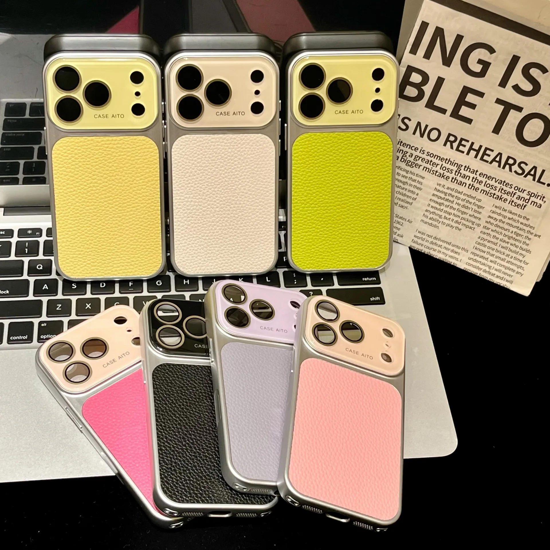 Luxury Litchi Skin Texture PU Leather Phone Case with Lens Protection Bumper