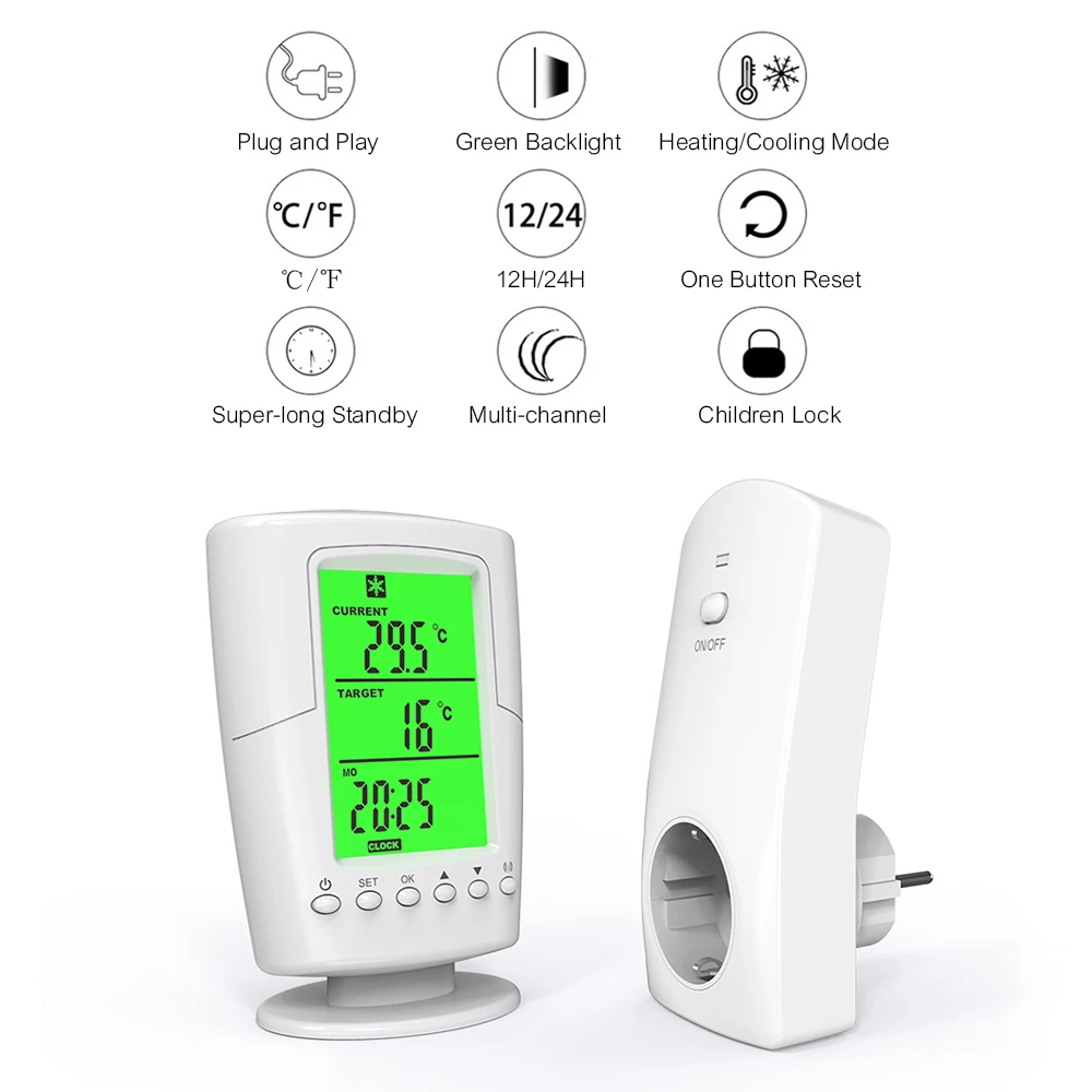 Wireless Thermostat Household Intelligent Socket Programmable Digital Temperature Controller Backlight LCD Heating Cooling Mode smart thermostat smart thermostat socket temperature controller
