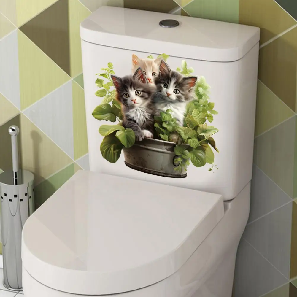 Decorative Toilet Sticker Easy to Apply Elegant Green Plant Cat Pattern Lid Charming Wall for Home toilet stickers vinyl stickers