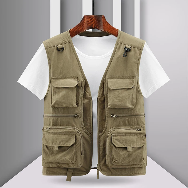 Spring New Men Outdoor Casual Vest Men Solid Breathable Multi-Pocket Photography Fishing Vest Jacket High Quality Vest Man M-6XL 1