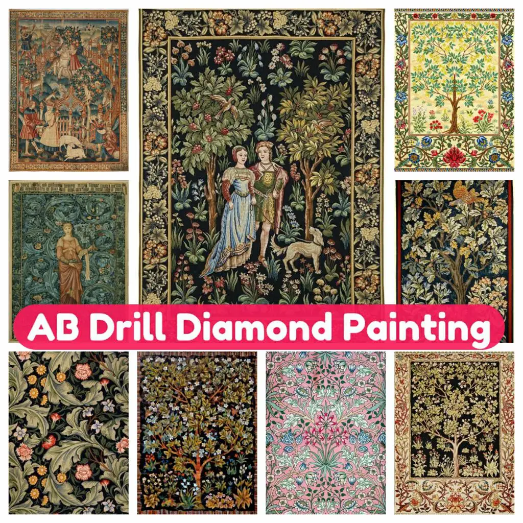 

William Morris Flower Art Tree Mosaic DIY 5D Art AB Diamond Painting Kit Embroidery Cross Stitch Handmade Full Drill Round