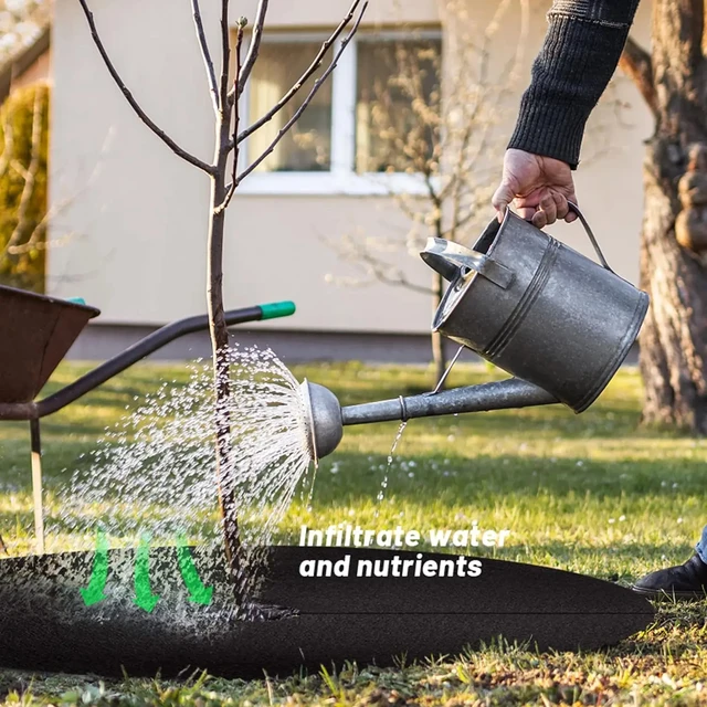 10PCS Non-Woven Tree Mulch Ring Degradable Tree Protector Mat Reusable Tree Weed Barrier for Weed Control Root Protectio 2