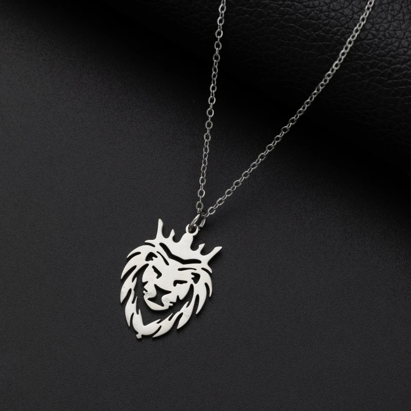 Fashion Cool Stainless Steel Hollow Crown Lion King Pendant