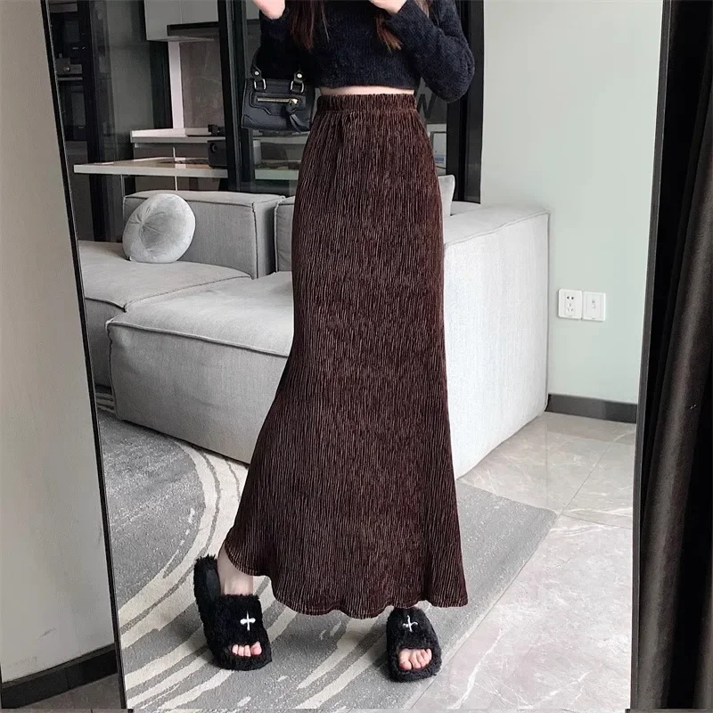 

Faldas Ajustadas De Mujer Fake Velvet Fabric Hip Wrap Long Skirt Korean Fashion Skirts For Women High Waist Almighty Dropship Fa