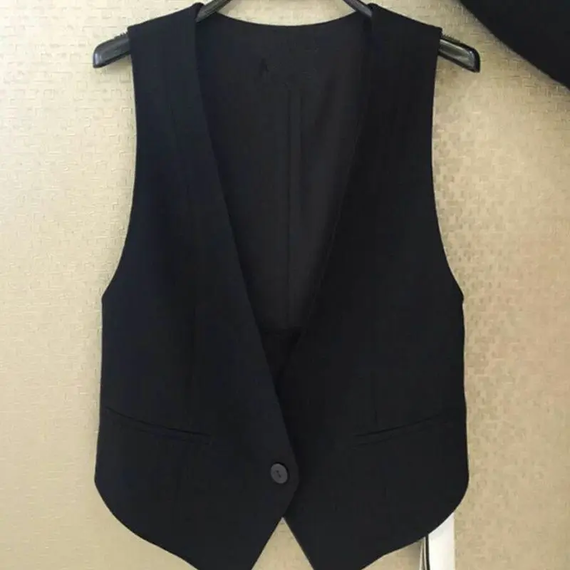 Korean Chic Black Vest Women Clothing Suit Vest Sleeveless Cardigan Jackets Waistcoat Office Ladies Short Tops New