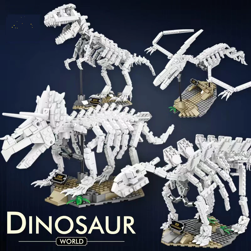 

MOC Dinosaur Building Blocks Toys Tyrannosaurus Rex Wyvern Stegosaurus Museum Archaeology Fossil Skeleton Model Animals Gifts
