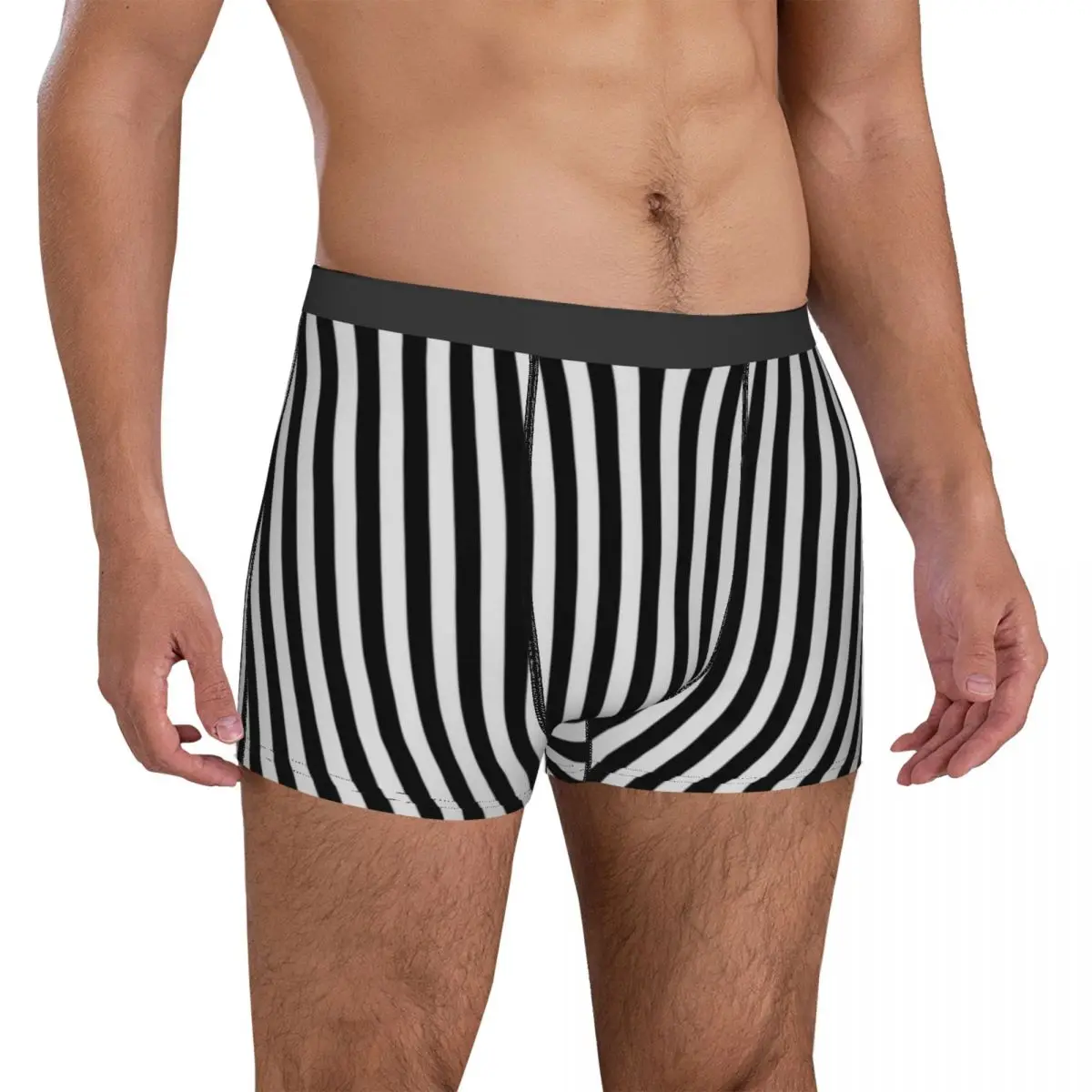 

Black White Striped Underwear Vertical Stripes Men Underpants Print Comfortable Boxer Shorts Hot Boxer Brief Big Size 2XL