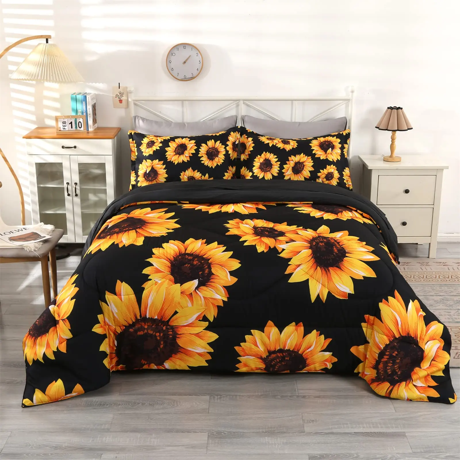 

Yellow Sunflower Comforter Set ,Butterfly Bedding Set for Kids Girls Teens Women,Country Floral Quilt Duvet Sets 2 Pillow Cases