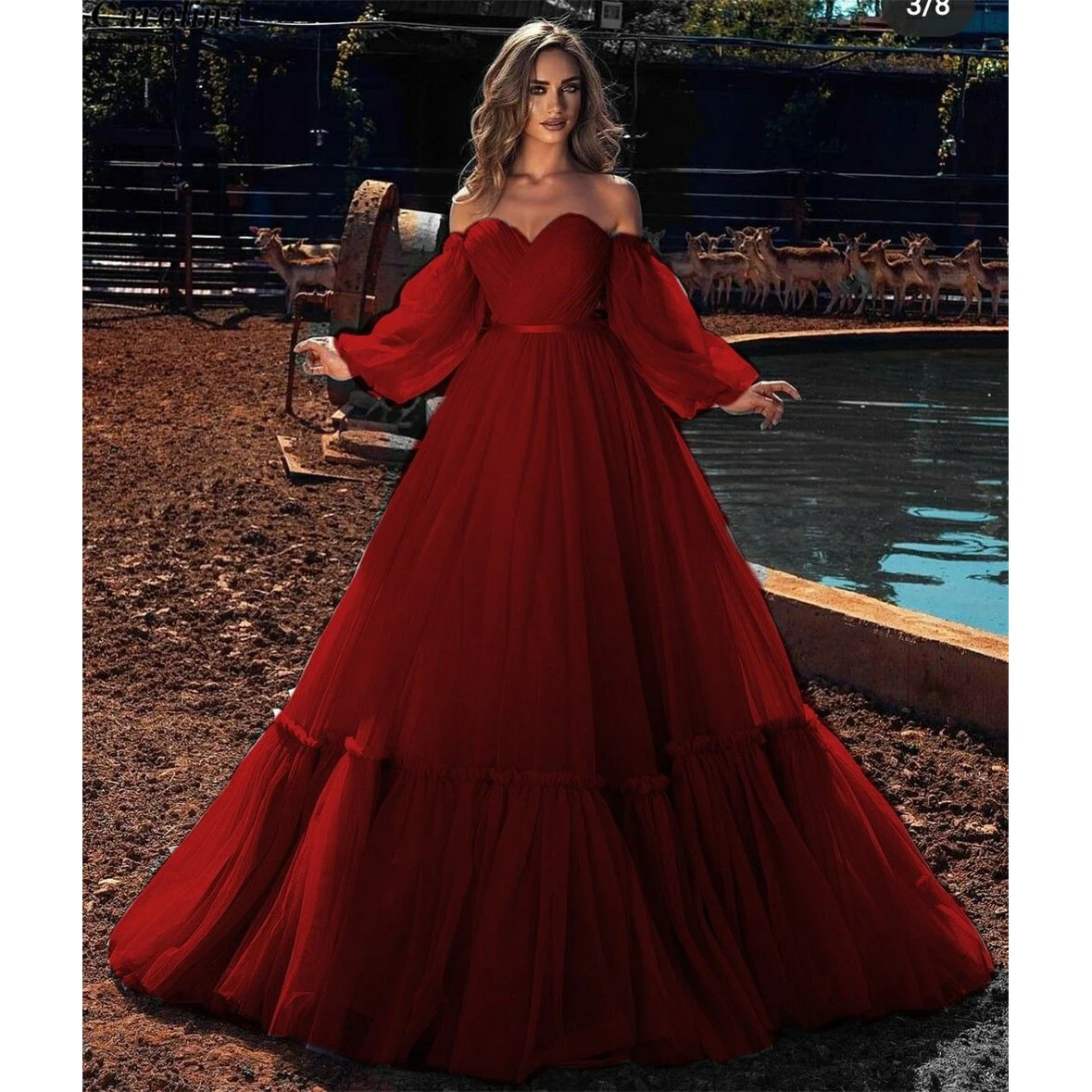 

Kadisua Ball Gown Burgundy Evening Dress Elegant Formal Off The Shoulder Sweetheart Tulle Floor Length Birthday Party Vestidos