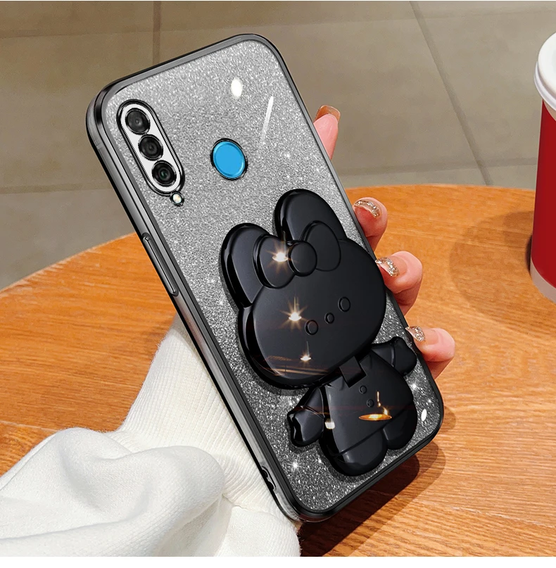 Coque de protection souple avec miroir de maquillage et motif lapin pailleté pour Huawei P30, P40, P50, P60 Lite, Y7, Y6, P30lite, Mate 30, 40, 50_voghion.com
