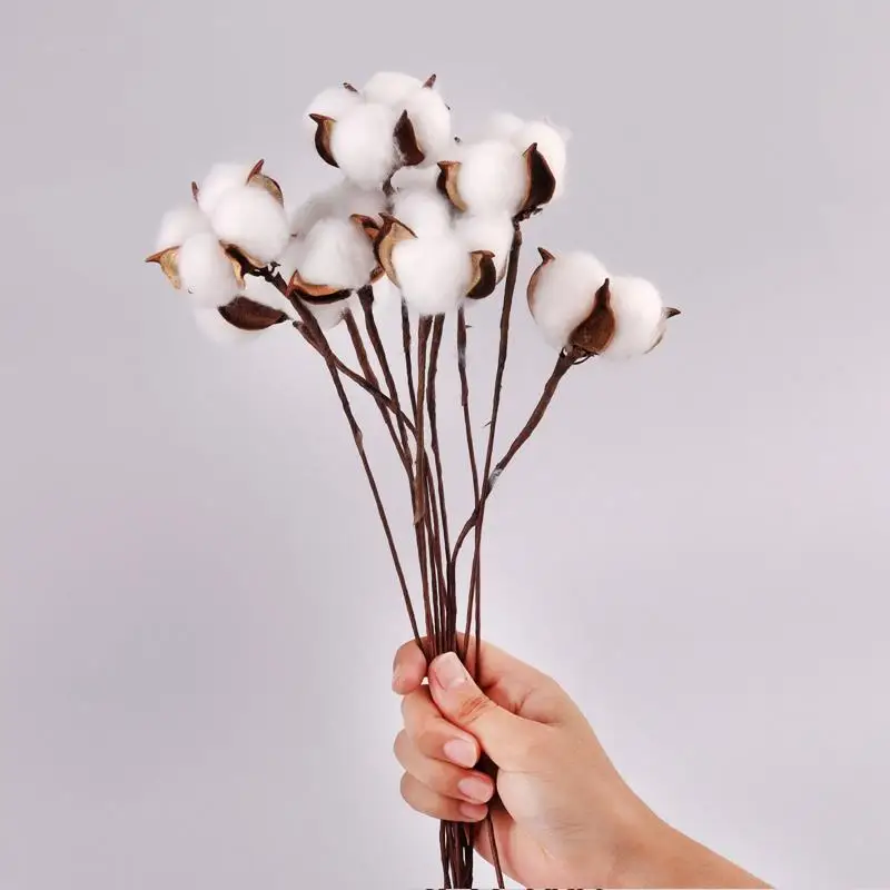 Artificial Dried Cotton Flowers White Flower Branch Wedding Party Decoration Fake Flower Home Decor Eucalyptus Leaves