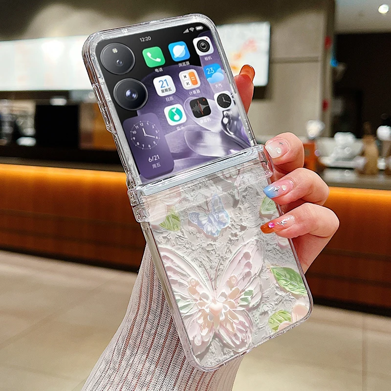Butterfly Pattern Transparent Shockproof Phone Case - Clear Folding Hard Cover
