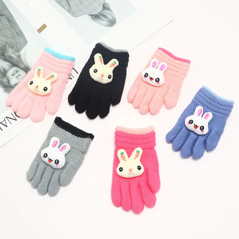 

Baby Gloves Children For 1-3Y Winter Warm Patchwork Knitted Mittens Kindergarten Student Full Finger Gloves Knitting Kids Gloves