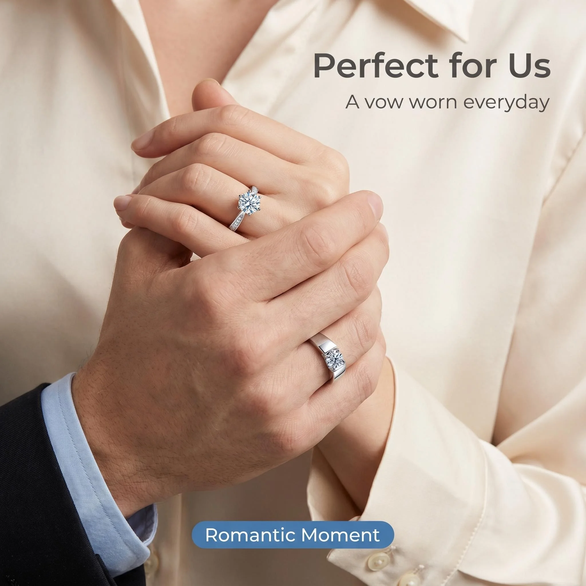 Bague de couple en argent sterling 925 avec moissanite D VVS1 pour femme et homme, bijoux de mariage, fiançailles, imitation diamant, cadeaux de mode, fête