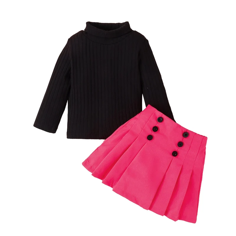 

Toddler Girls 2Pcs Fall Outfits Long Sleeve Turtleneck Neck Tops Pleated Skirt Set Baby Clothes