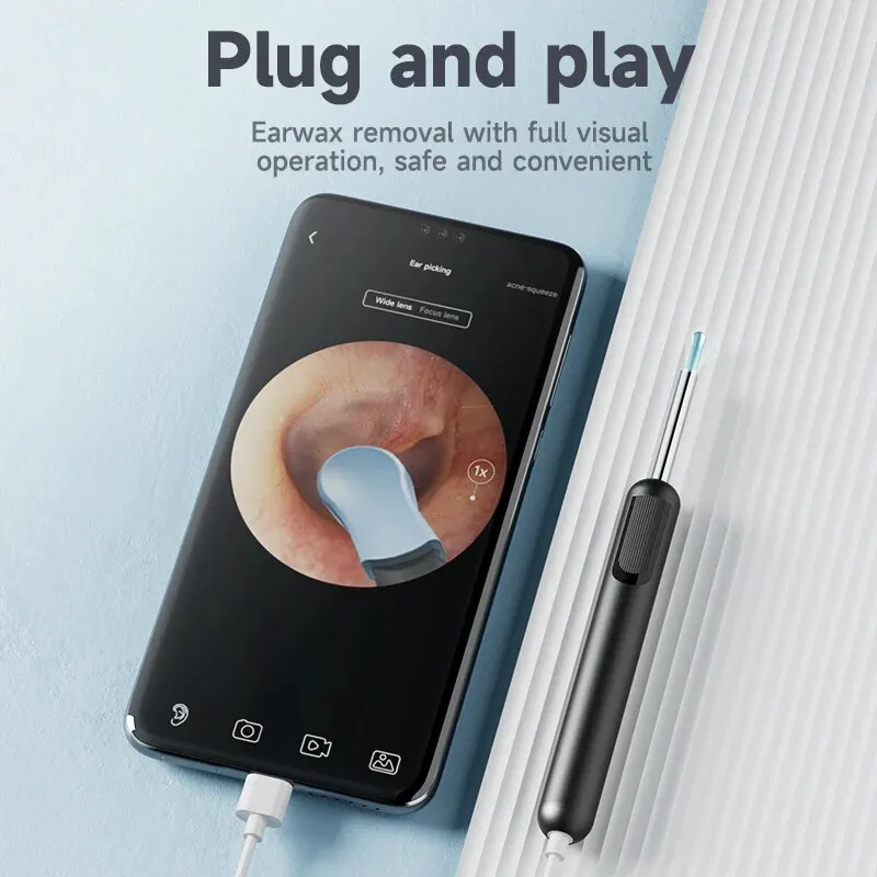 Ear Wax Cleaner Ear Wax Removal Tool Smart Ear Cleaner Camera Scope with Light Smartphone HD Video Otoscope Wax Cleaner For Android PC