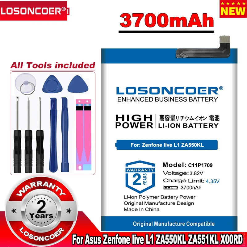 

LOSONCOER 3700mAh C11P1709 Mobile Phone Battery For Asus Zenfone live L1 ZA550KL ZA551KL X00RD