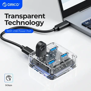 ORICO прозрачный Usb C концентратор 4 порта расширения с интерфейсом питания Usb 3,2 протокол высокой скорости передачи OTG Dapter