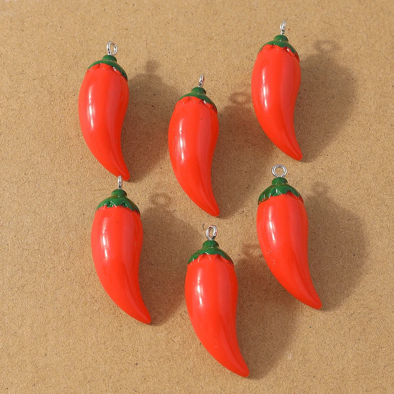 10 pcs Resin Simulation Pepper Chilli Pendants Charms for Making Necklace Earrings DIY Jewelry Accessories Supplies