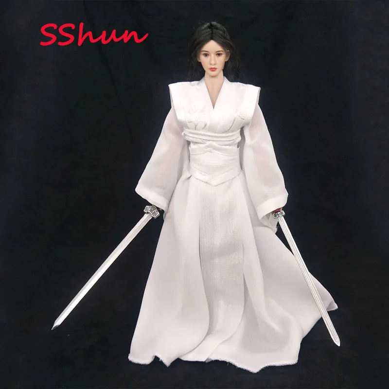 

1/6 Scale Female/Male ancient style soldier clothes white run jade dress For 12'' Action Figure PH other steel bone plastic body