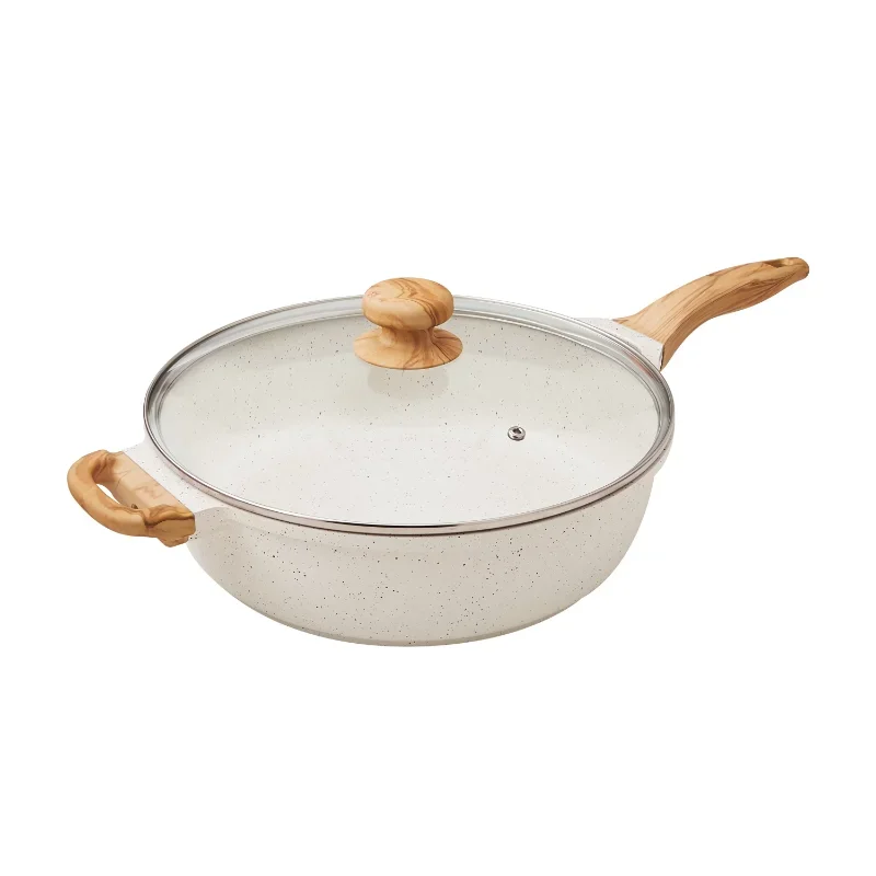 

The Pioneer Woman Prairie Signature 6-Quart Cast Aluminum Jumbo Cooker Sauté Pan, Linen /Teal Speckle