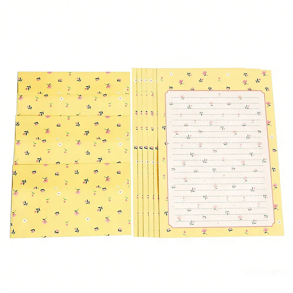 36pcs 꽃 문구 세트 노란 꽃 쓰기 용지 봉투 키트 생일 감사 메모 DIY 편지 서신용
