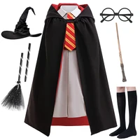 Kids Halloween Cosplay Classic Movie Magic Academy Uniform Dress Cloak Set for Girls Carnival Masquerade Party College Clothes