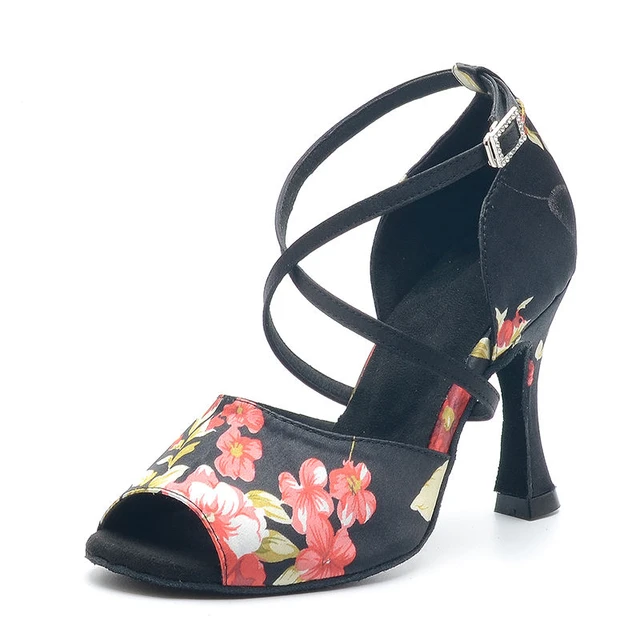  Zapatos de baile latino para mujer, zapatos de baile de salsa  de salón para mujer, tacón de 3 pulgadas, Negro-3 : Ropa, Zapatos y Joyería