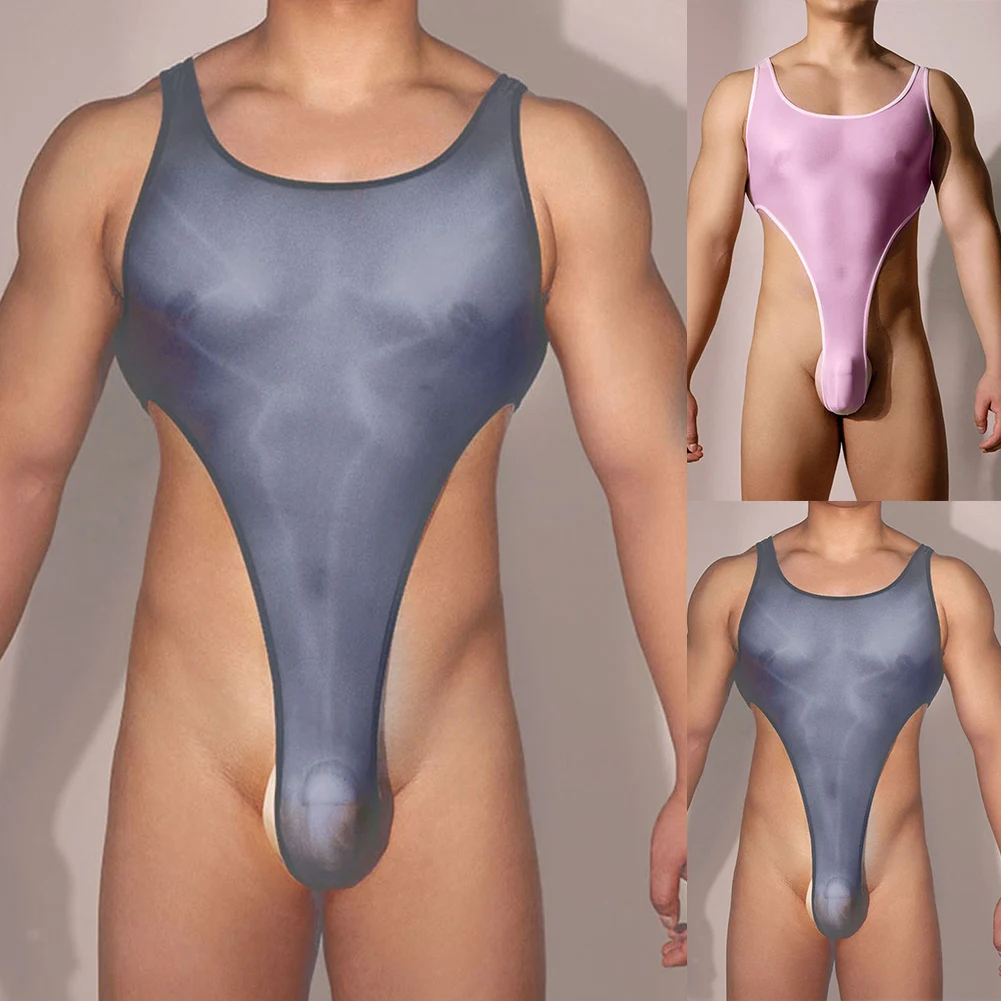 

Mens Shiny Bodysuit Sexy Lingerie Stretchy Backless Thong Leotard High Cut Swimwear Male Underclothes Lightweight Bikini Bottom