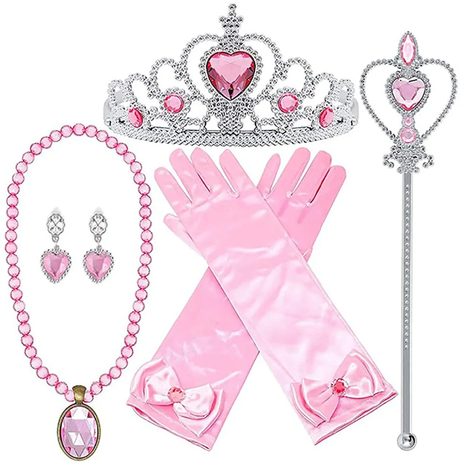 Elsa Princess Cosplay Accessories Gloves Wand Crown Jewelry Set Wig Necklace Braid For Princess Dress