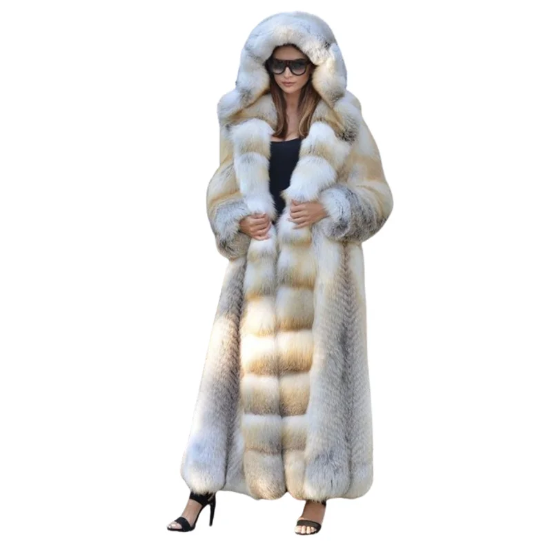 Hot Selling Women's Faux Fox Fur Coat Long Thick Comfortable Warm Hooded High Quality Faux Fur Coat