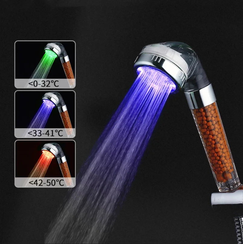 ColorfulPressurizedShowerHeadTemperatureSensorLedLightRain