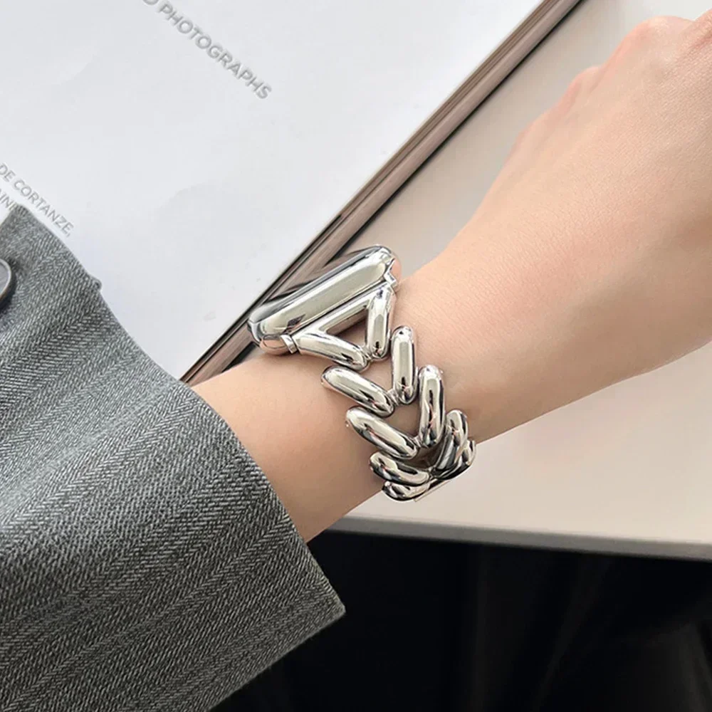 Stainless Steel Chain Bracelet Watch Band, 22mm/20mm Adjustable Strap