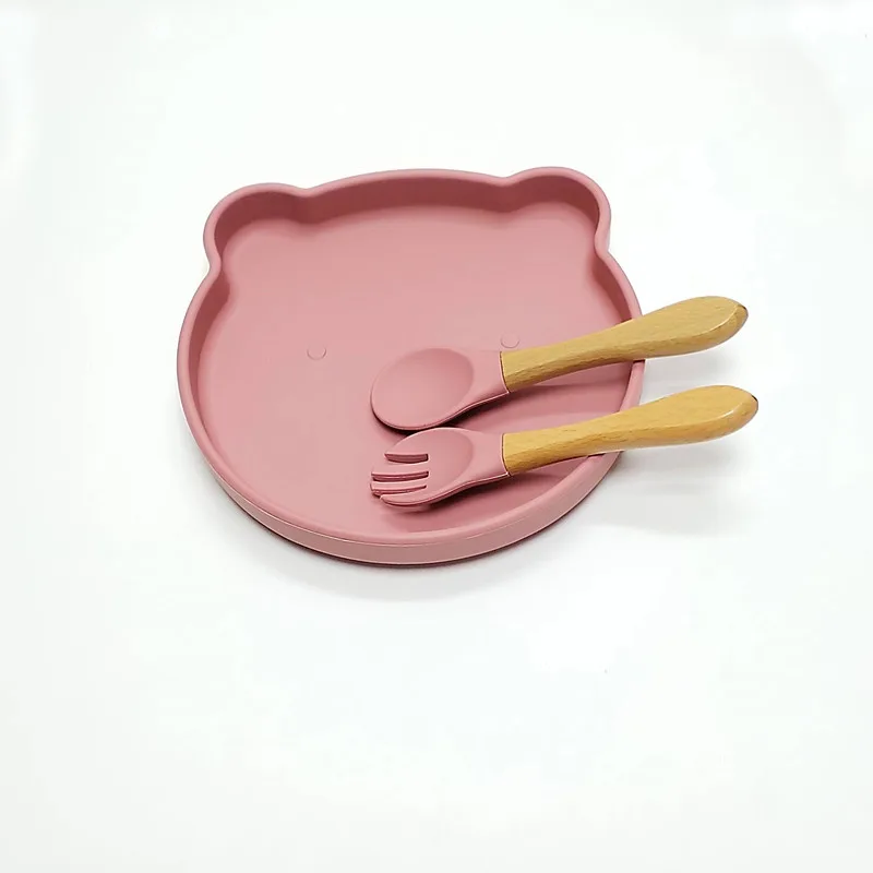 Children's silicone suction cup dinner plate bear complementary food dinner plate food grade baby learn to eat training tablewar