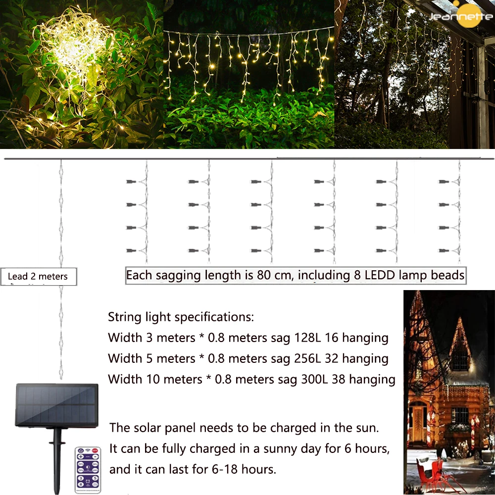 Guirnalda Solar de luces navideñas para exteriores, adornos de decoración de jardín, cortina de carámbano, 0,8 M