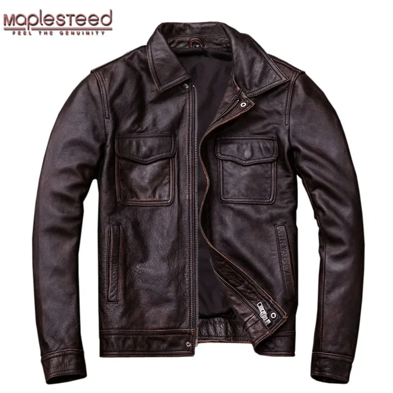 Men Leather Jacket Vintage Cowhide Natural Leather