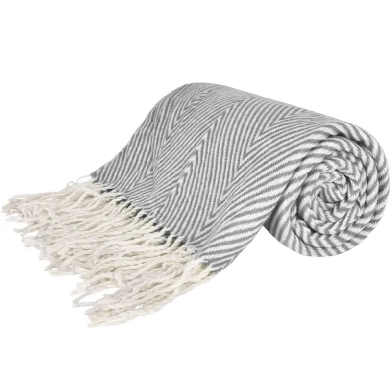 

Inyahome Herringbone Blanket Chevron Pattern Turkish Boho Chic Soft Woven Throw Blanket with Decorative Fringe Lightweight Grey