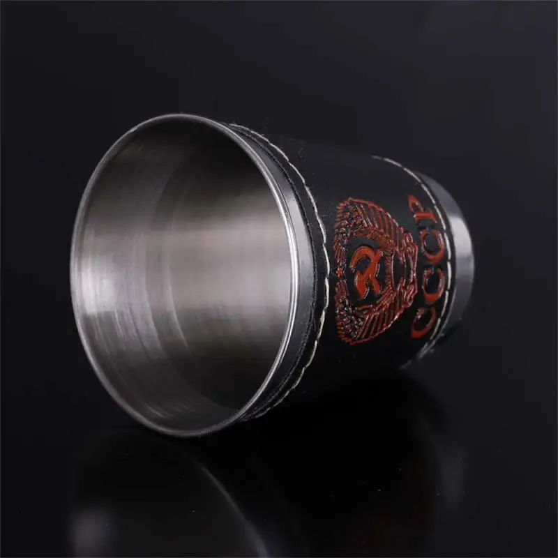 30ml Drinking Vessels Mini Stainless Steel Wine Beer Whiskey Cups With Leather Cover Bag Portable Outdoor Travel Cup
