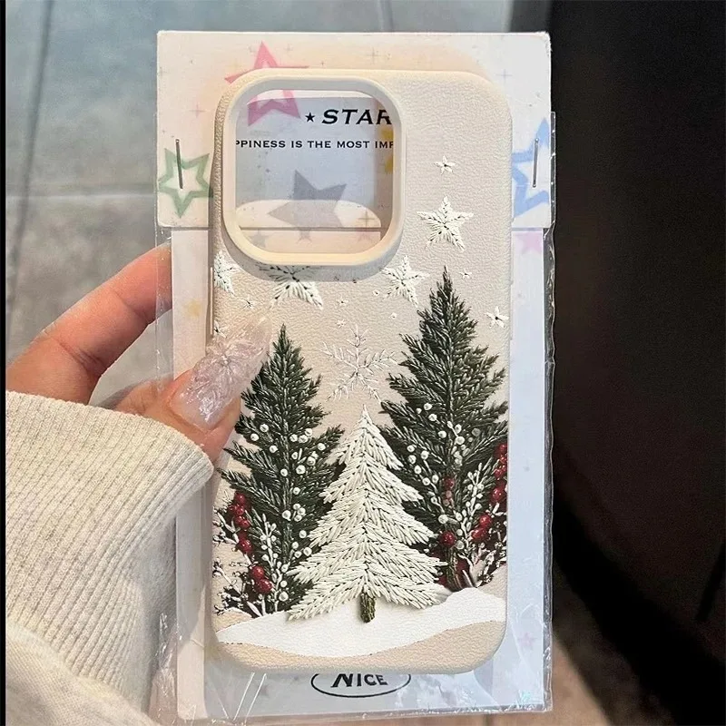 Festive Christmas Tree Lychee Texture Soft Phone Case Cover