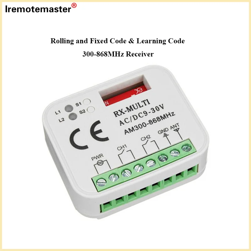 For RX Multi Receiver Universal AC/DC 9-30V 2 channel Garage Gate Door Remote Control Receiver Command 433 300 315 390 868mhz